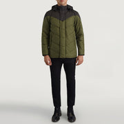 
Luka Sort & Grøn Hooded Puffer Læderjakke til Mænd - Sideprofil med ergonomisk ærmesnit