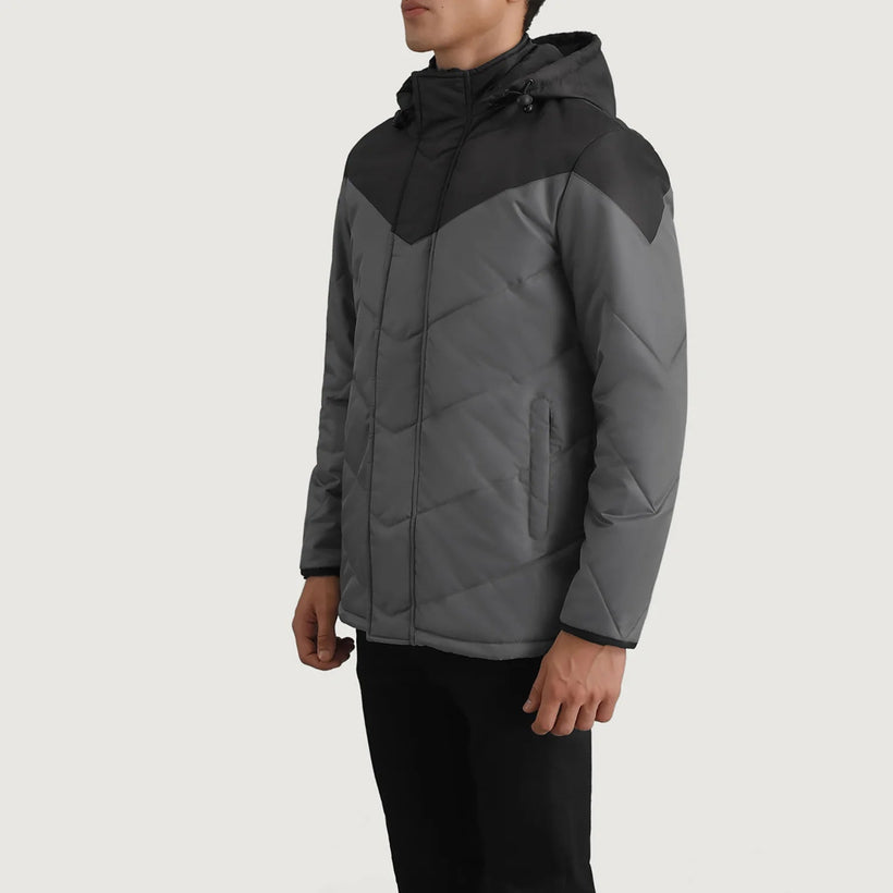 Luka Sort & Grey Hooded Puffer Læderjakke til Mænd