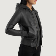 Luna Hooded Læder Bomberjakke til Kvinder – alternate product view 2