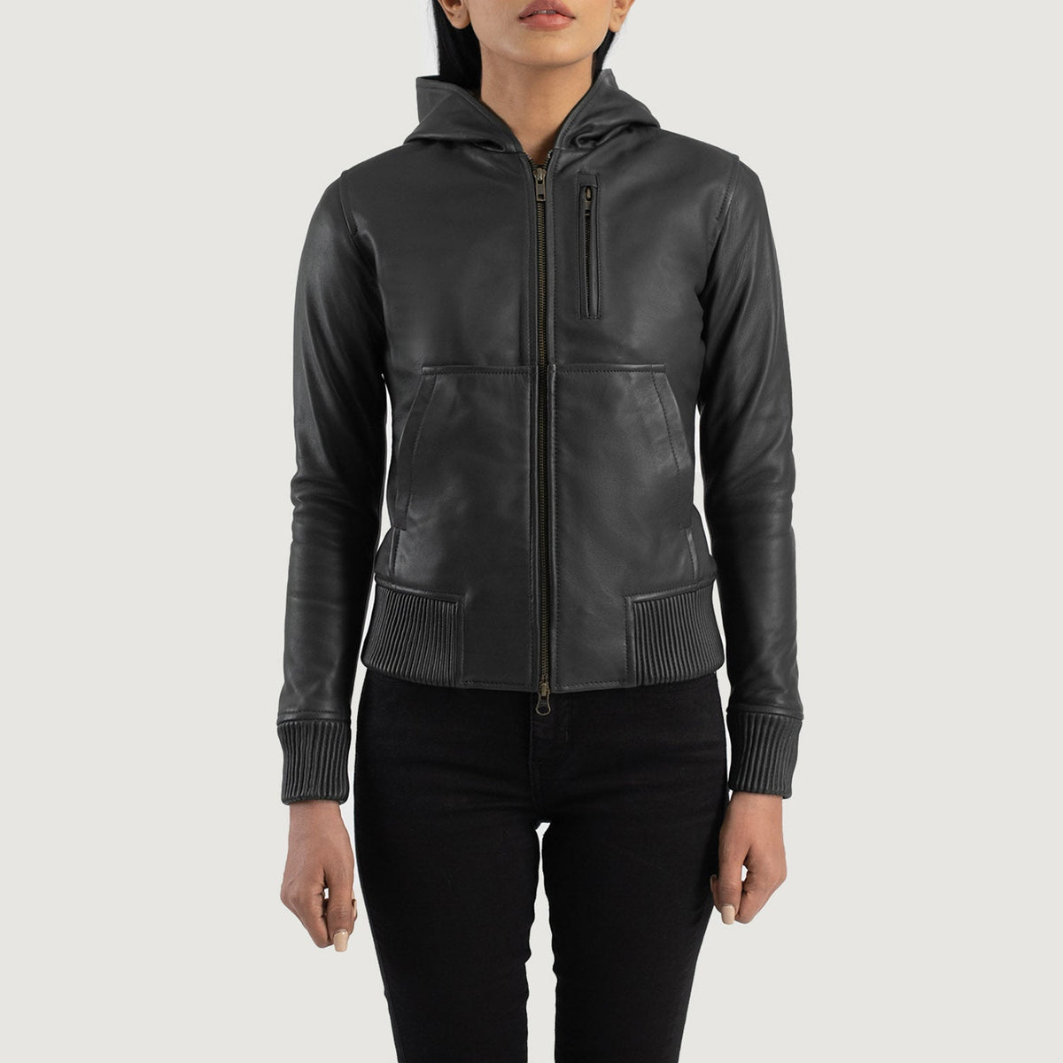Luna Hooded Læder Bomberjakke til Kvinder – alternate product view 4