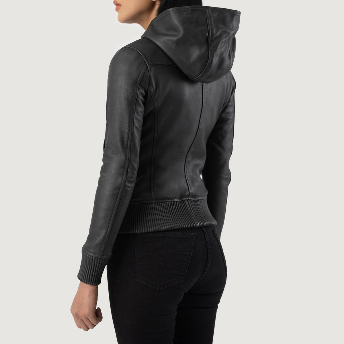 Luna Hooded Læder Bomberjakke til Kvinder – alternate product view 5