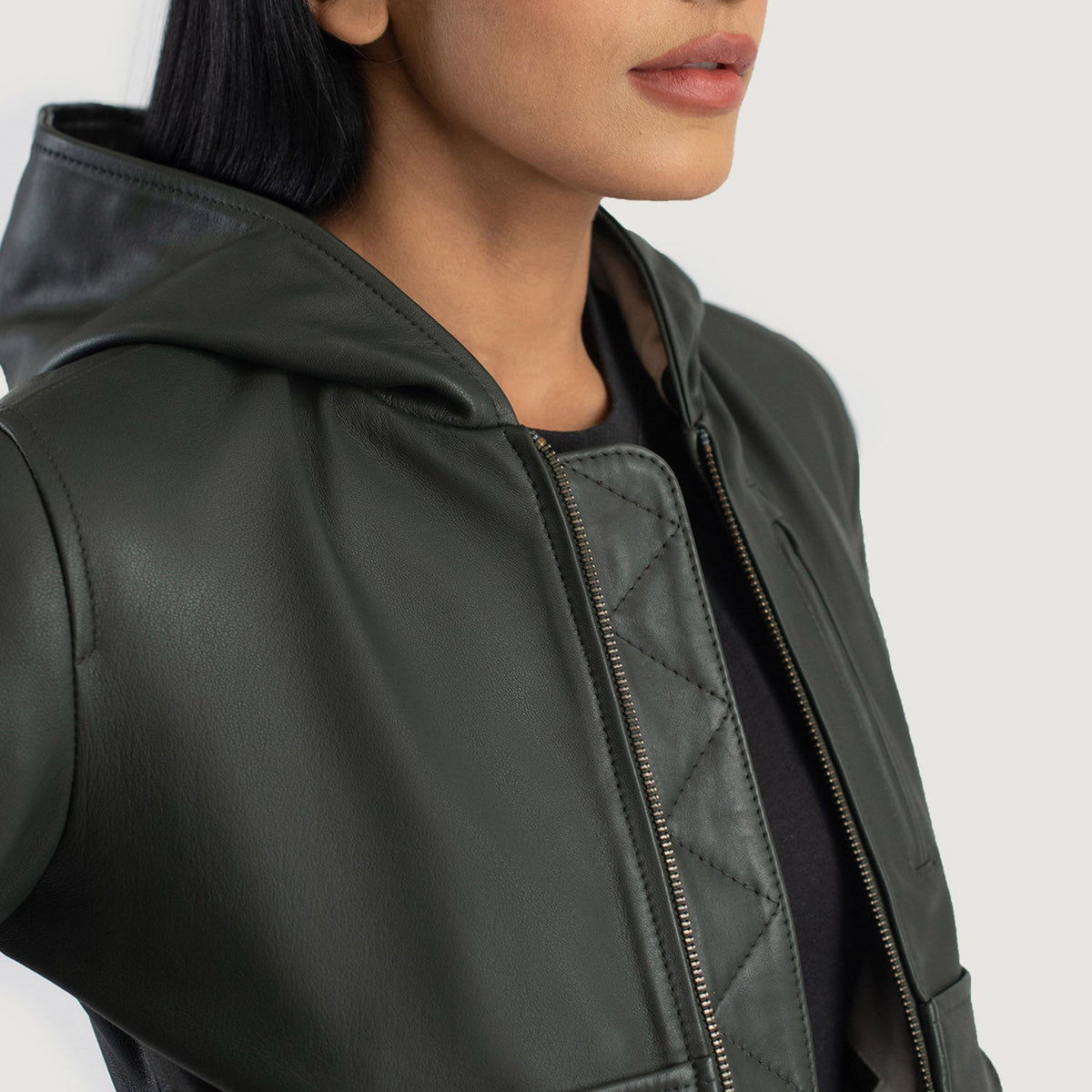 Luna Hooded Læder Bomberjakke til Kvinder – alternate product view 6
