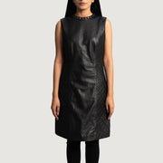 
Luxe Sort Leather Dress til Damer in Black Sheepskin Leather - Forfra med skræddersyet silhuet | Køb online