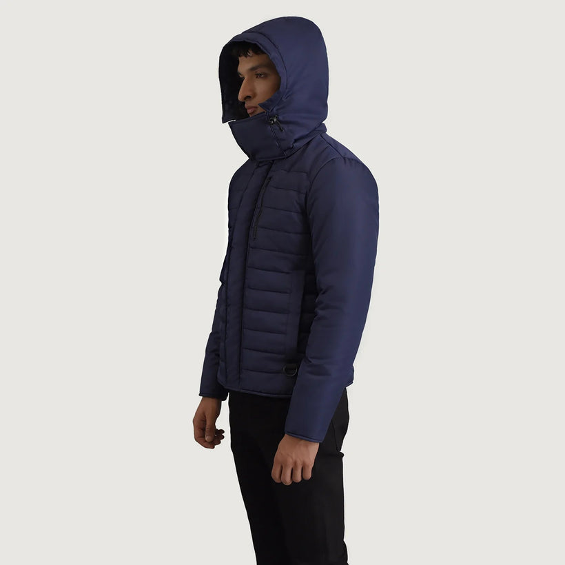 Malcolm Blå Hooded Puffer Læderjakke til Mænd