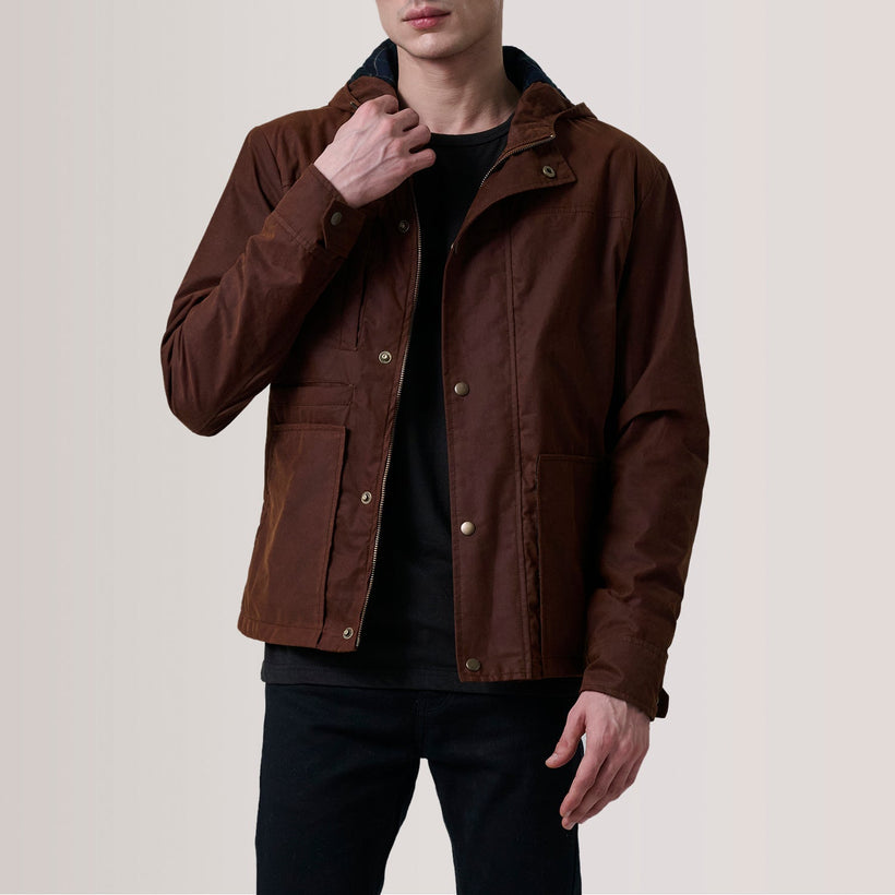 Marlo Brun Canvas Hooded Work Læderjakke til Mænd
