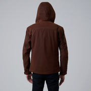 Close-Up Detail of Hooded &amp; Zipper with placket Hardware on Marlo Brun Canvas Hooded Work Læderjakke til Mænd For Men