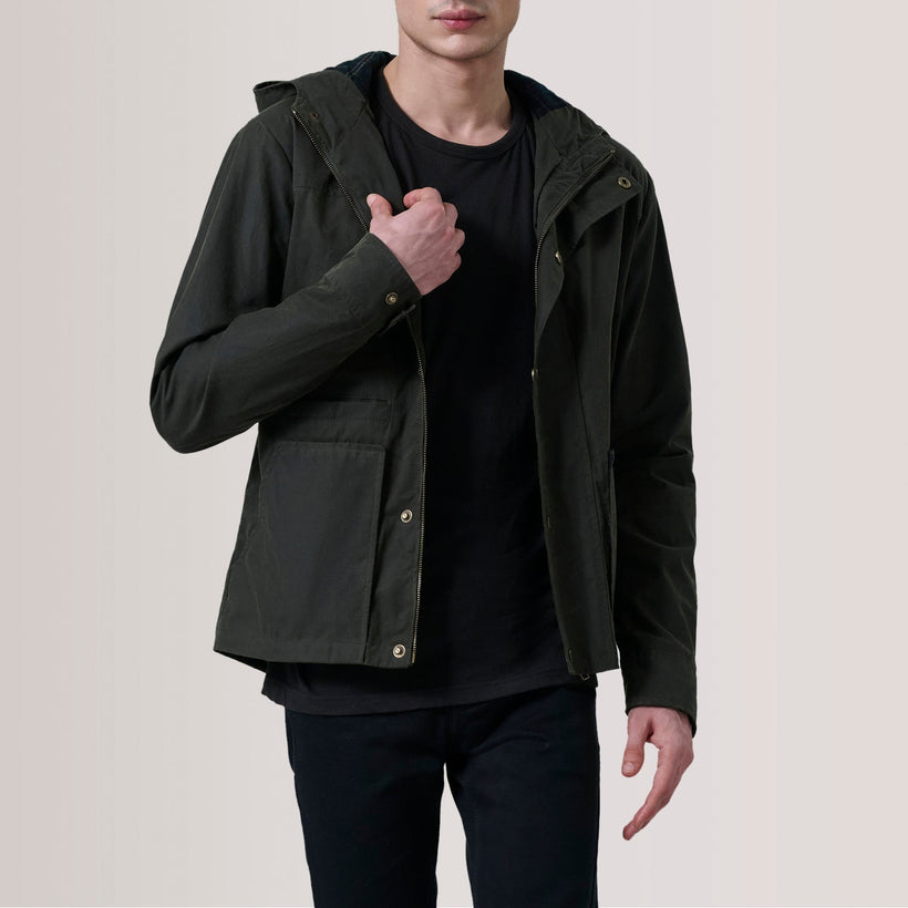 Marlo Olive Canvas Hooded Work Læderjakke til Mænd