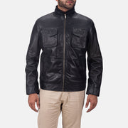 Maurice Sort Læderjakke til Mænd in Black Sheepskin Leather - Front Profile View &amp; Tailored Silhouette | Buy Online