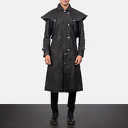 
Maverick Sort Leather Duster til Mænd in Distressed Black Sheepskin Snuffed - Forfra med skræddersyet silhuet | Køb online