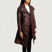 Women's Missoni Maroon Leather Trench Coat til Kvinder - Lateral Side Profile View Showing Sleeve Cut &amp; Athletic Taper Fit