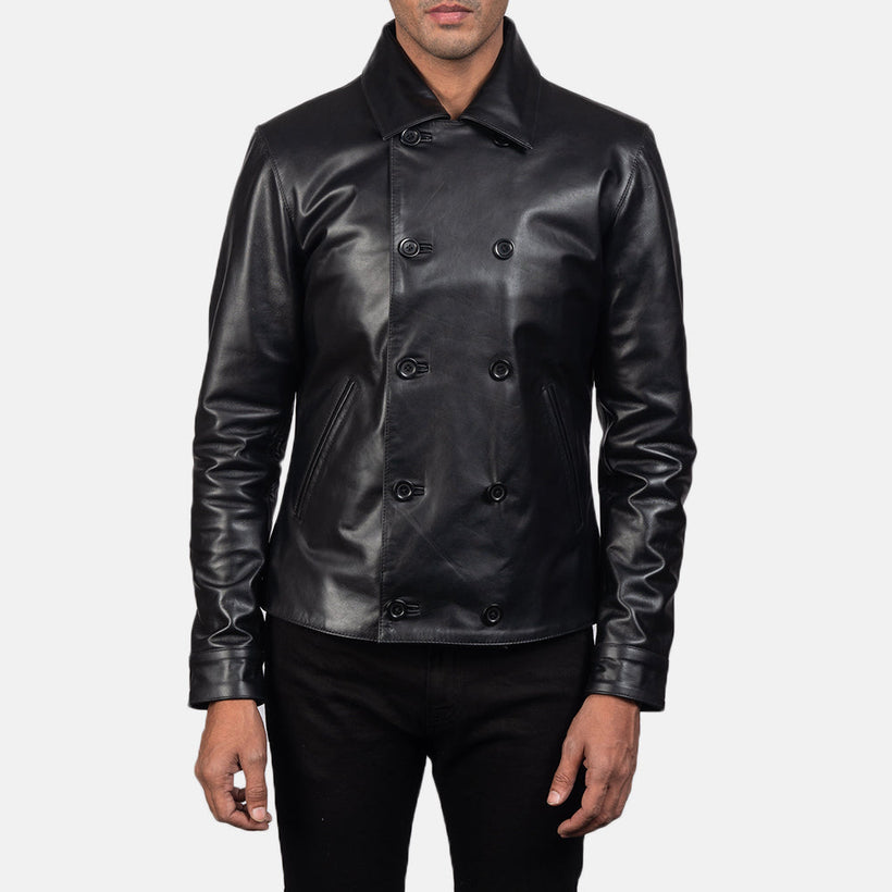 Mod Sort Leather Peacoat til Mænd