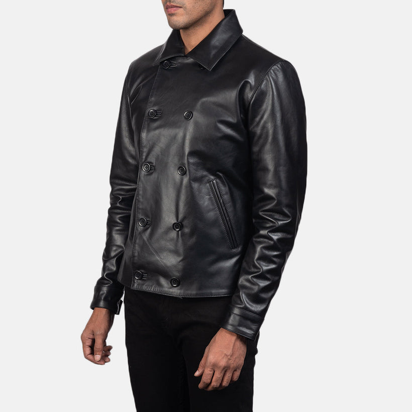 Mod Sort Leather Peacoat til Mænd