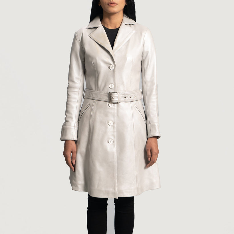 Moonlight Silver Leather Trench Coat til Kvinder