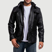 Men's Moulder Hooded Sort Læderjakke til Mænd in Black Cowhide Leather - Front Profile View &amp; Tailored Silhouette | Buy Online
