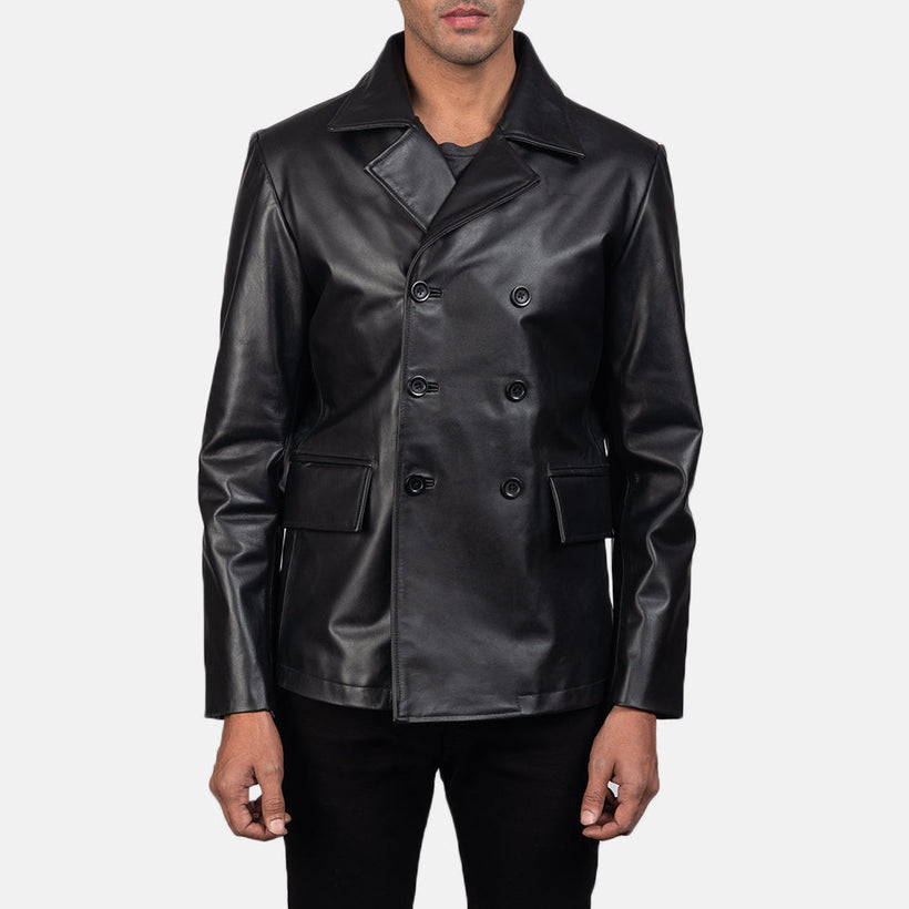 Mr. Bailey Sort Leather Naval Peacoat til Mænd