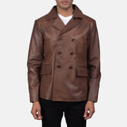 
Mr. Bailey Brun Leather Naval Peacoat til Mænd in Brown Cowhide Leather - Forfra med skræddersyet silhuet | Køb online