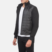 
Black Polyester (Torso) &Amp; Knitted Fabric (Sleeves) Winter Jacket - Bagfra med tilpassede skuldre og ren kant