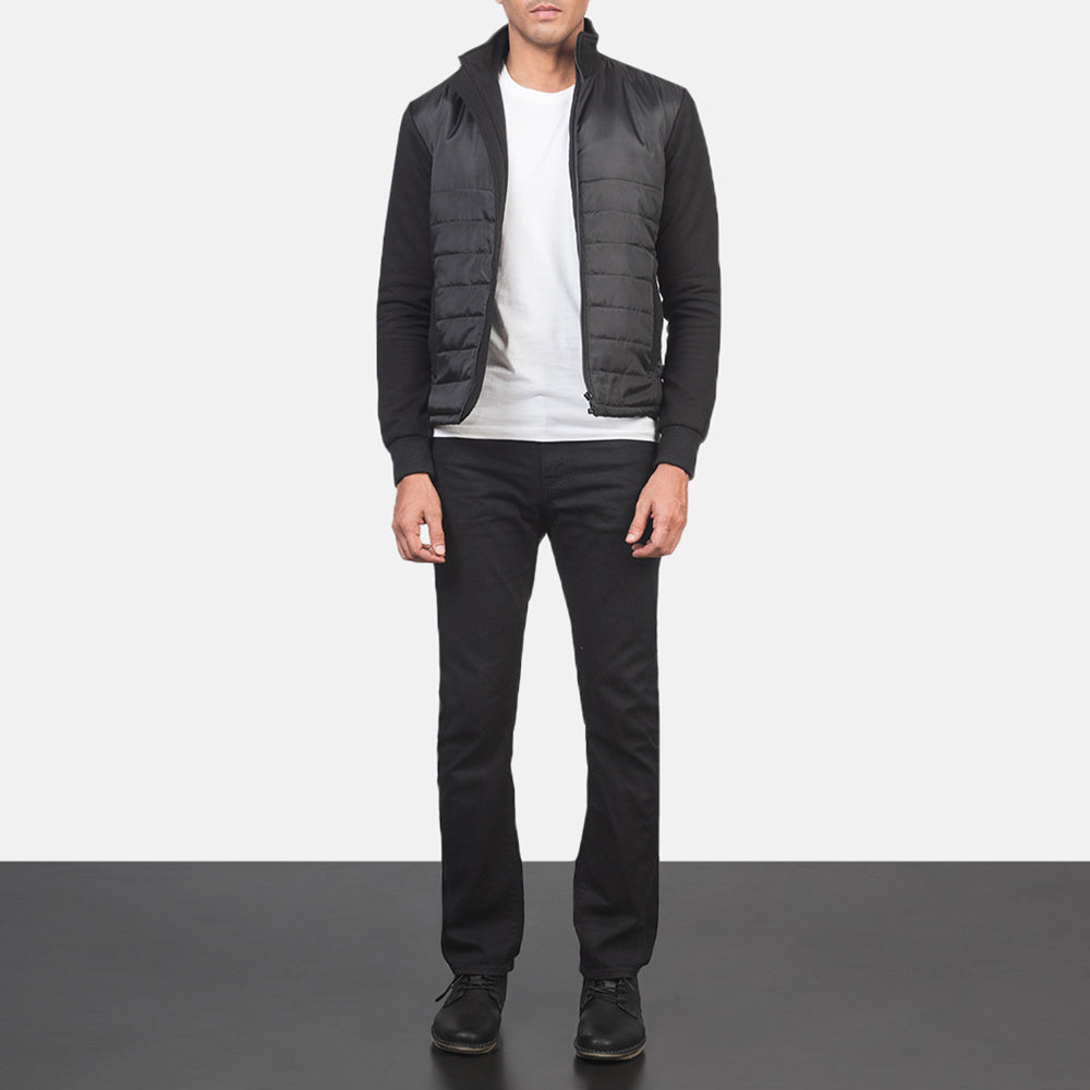 
Nashville Quiltet Sort Windbreaker Læderjakke til Mænd - Sideprofil med ergonomisk ærmesnit