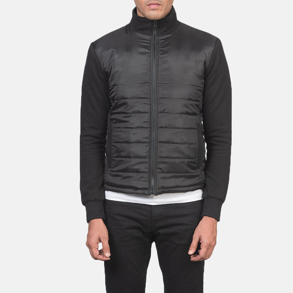 
Nærbillede of High Neck & Zipper with wind flap Hardware on Nashville Quiltet Sort Windbreaker Læderjakke til Mænd