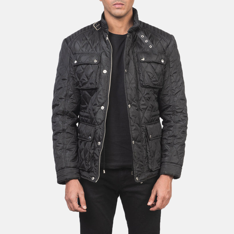Nelson Quilted Sort Windbreaker Læderjakke til Mænd
