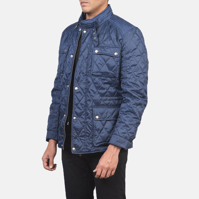 Nelson Quilted Blue Windbreaker Læderjakke til Mænd