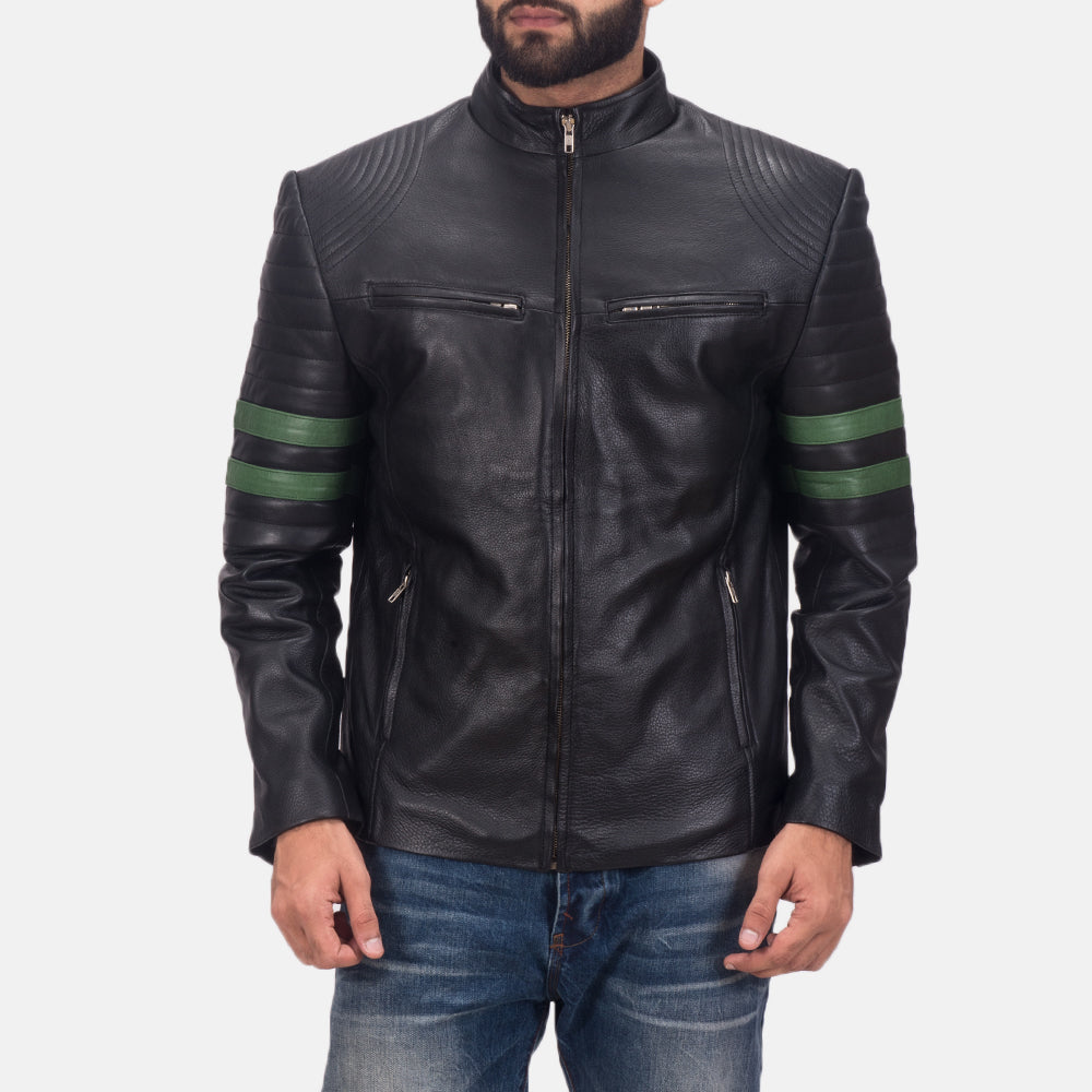 Night Trooper Læderjakke til Mænd in Black Cowhide Leather - Front Profile View &amp; Tailored Silhouette | Buy Online