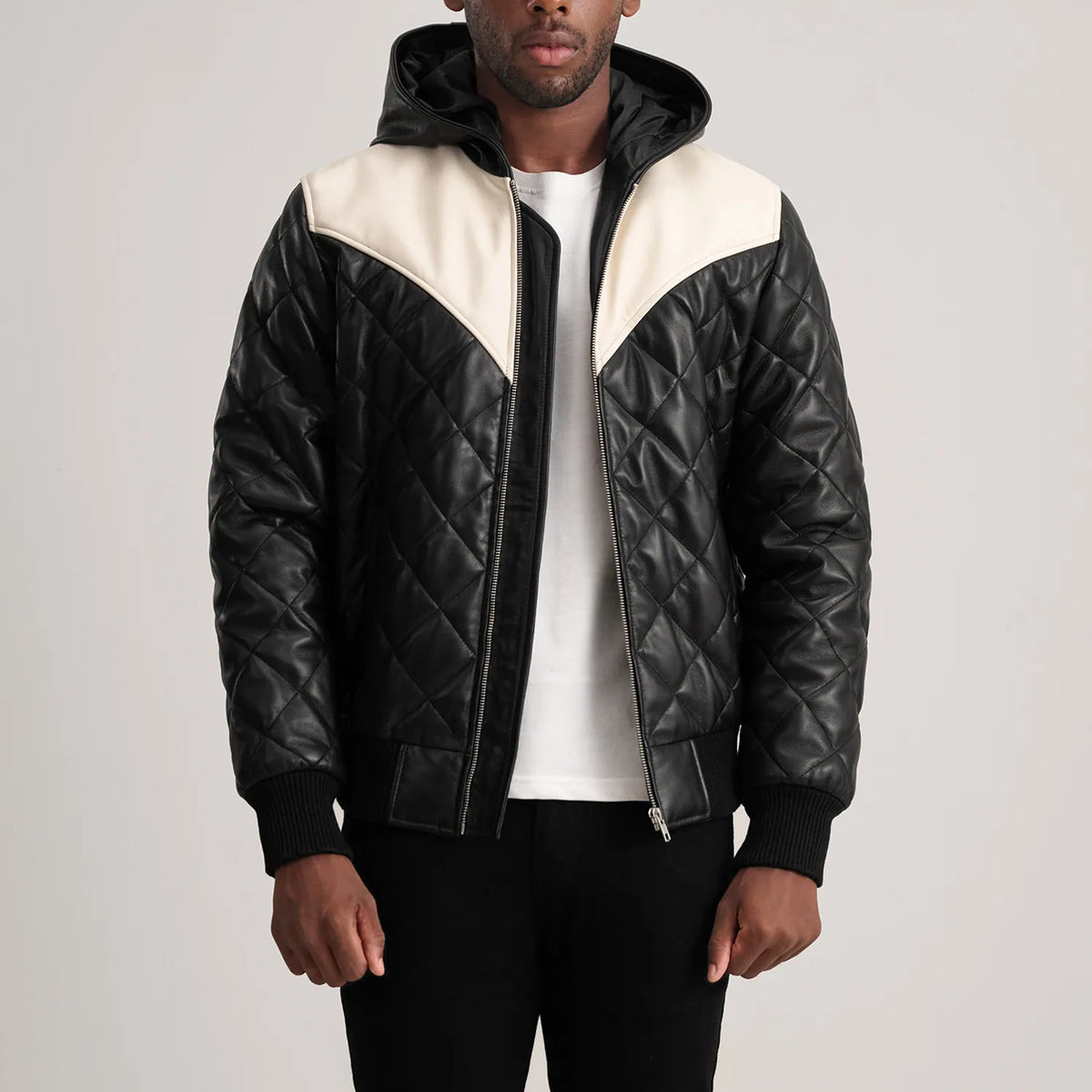 
Norman Tan Hooded Bomber Leather Puffer Jacket in Tan Brown Sheepskin Leather - Forfra med skræddersyet silhuet | Køb online