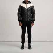 
Norman Tan Hooded Bomber Leather Puffer Jacket - Sideprofil med ergonomisk ærmesnit
