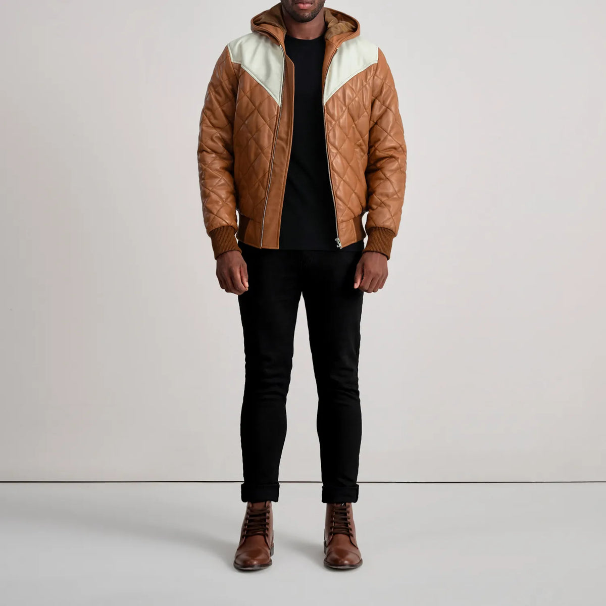 
Norman Læderjakke Lysebrun Puffer Læderjakke til Mænd – alternate product view 3