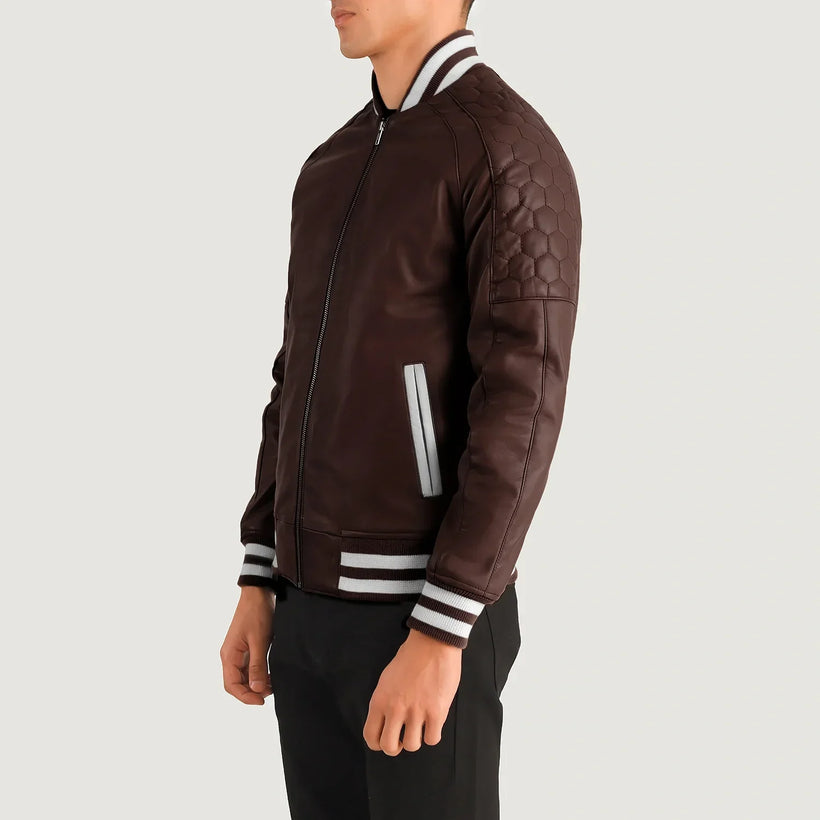 Pascal Maroon Leather Varsity Læderjakke til Mænd