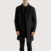 Petrillo Sort Wool Single Breasted Coat til Mænd in Black Synthetic Wool - Front Profile View &amp; Tailored Silhouette | Buy Online