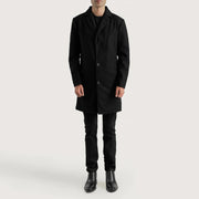 Petrillo Sort Wool Single Breasted Coat til Mænd - Lateral Side Profile View Showing Sleeve Cut &amp; Athletic Taper Fit