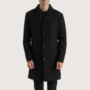 Close-Up Detail of Notch &amp; Button Hardware on Petrillo Sort Wool Single Breasted Coat til Mænd