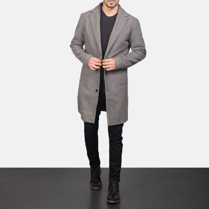Petrillo Grey Wool Single Breasted Læderfrakke til Mænd