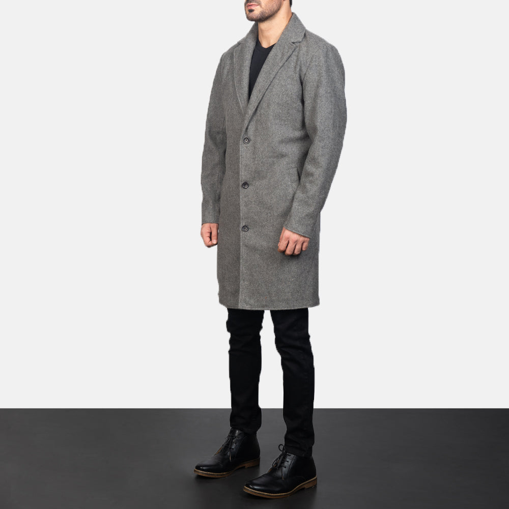 
Grey Synthetic Wool Trench Coat - Bagfra med tilpassede skuldre og ren kant