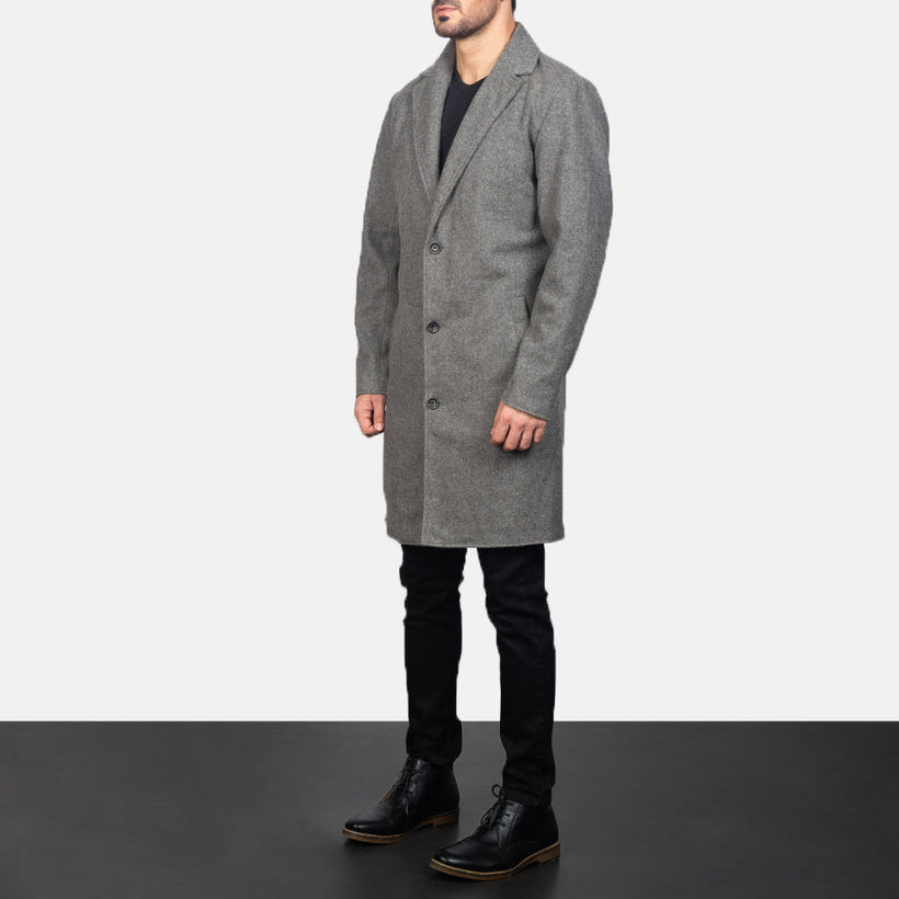 Petrillo Grey Wool Single Breasted Læderfrakke til Mænd