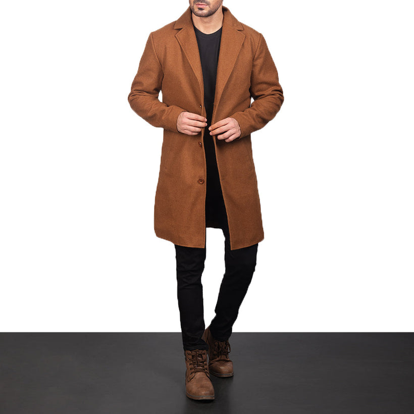 Petrillo Khaki Wool Single Breasted Læderfrakke til Mænd