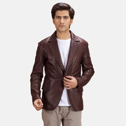 Radaron Quilted Maroon Leather Blazer til Mænd in Maroon Sheepskin Leather - Front Profile View &amp; Tailored Silhouette | Buy Online