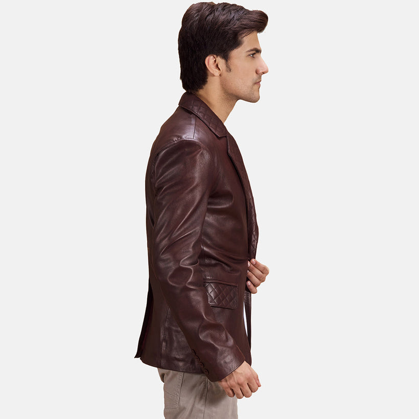 Radaron Quilted Maroon Leather Blazer til Mænd