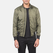 Men's Ramon Green Læder Bomberjakke til Mænd in Green Nylon - Front Profile View &amp; Tailored Silhouette | Buy Online