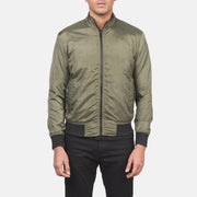 Close-Up Detail of Band &amp; Zipper with wind flap Hardware on Men's Ramon Green Læder Bomberjakke til Mænd