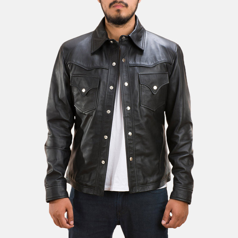 Ranchson Sort Leather Shirt til Mænd