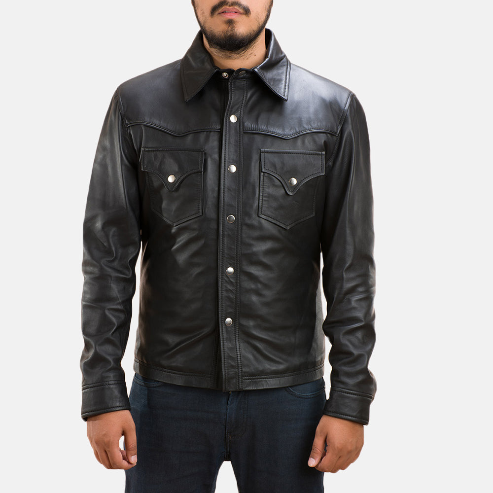 Black Sheepskin leather Jacket - Back View Showing Tailored Shoulder Fit &amp; Clean Hemline
