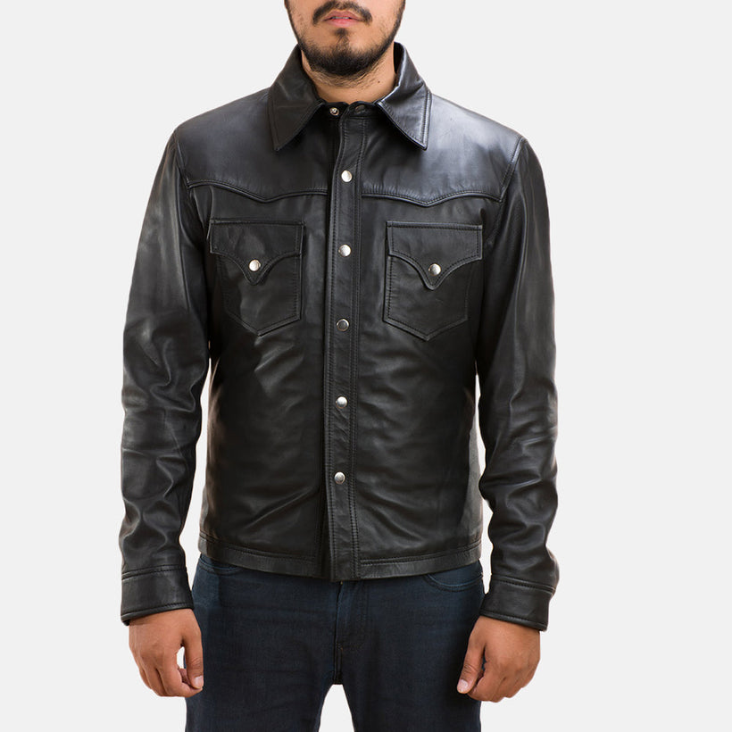 Ranchson Sort Leather Shirt til Mænd