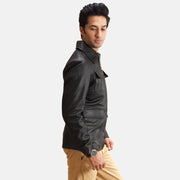 
Black Sheepskin leather Jacket - Bagfra med tilpassede skuldre og ren kant