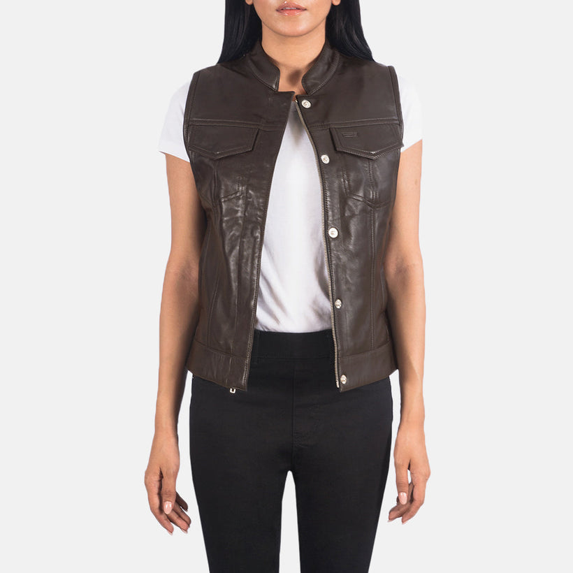 Rayne Moto Brun Leather Vest til Kvinder