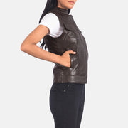 
Brown Sheepskin Leather Biker Jacket - Bagfra med tilpassede skuldre og ren kant