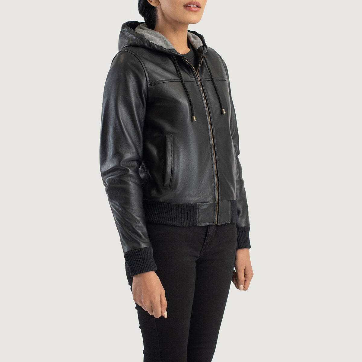
Rebella Hooded Bomberjakke i Læder til Damer – alternate product view 2