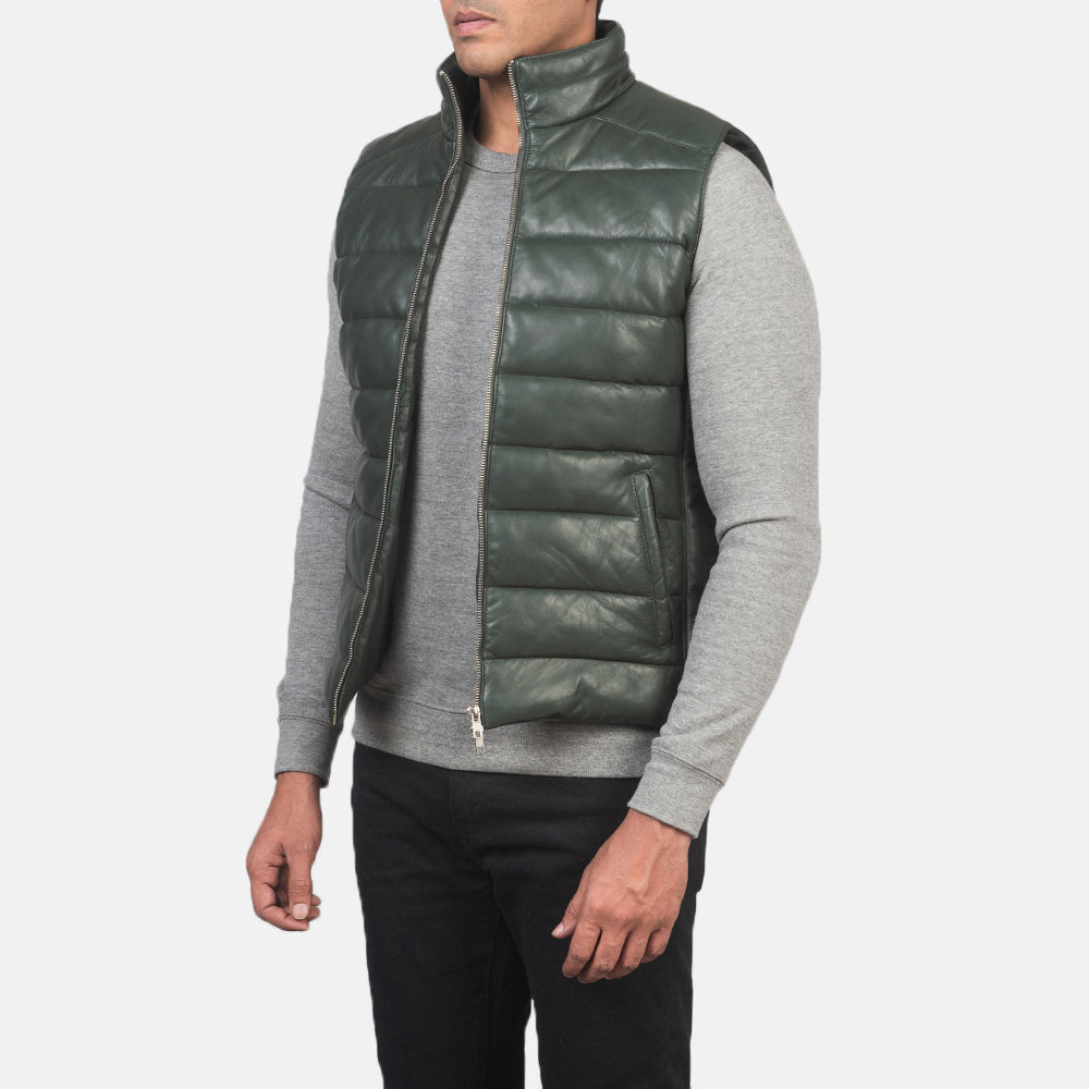 
Green Sheepskin leather Vest - Bagfra med tilpassede skuldre og ren kant