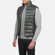 
Green Sheepskin leather Vest - Bagfra med tilpassede skuldre og ren kant